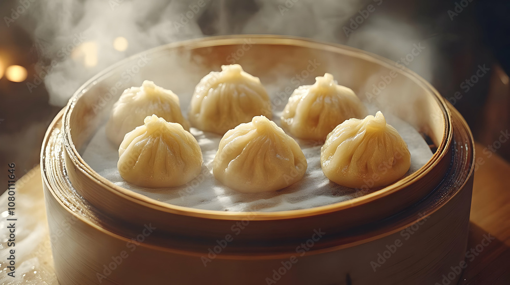 Steaming Hot Dumplings in a Bamboo Steamer - Food Photography Steaming Hot Dumplings in a Bamboo Steamer - Food Photography