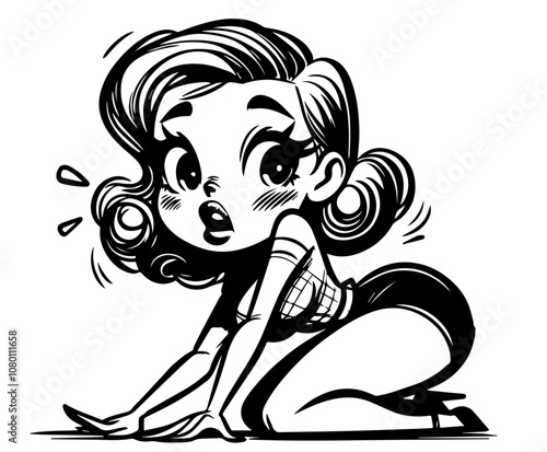 artistic sketch of stylish retro lady in black and white