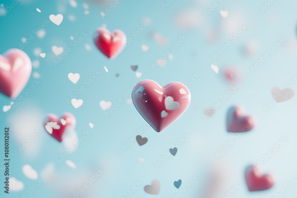 Abstract hearts floating on a smooth light blue gradient background. Abstract hearts floating on a smooth light blue gradient background.