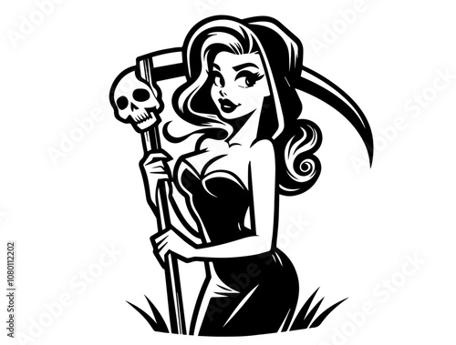 alluring grim reaper character in pin-up art style black vector