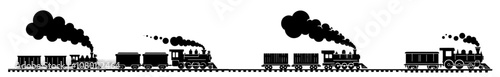 vintage locomotive and carriages – logo style black shape