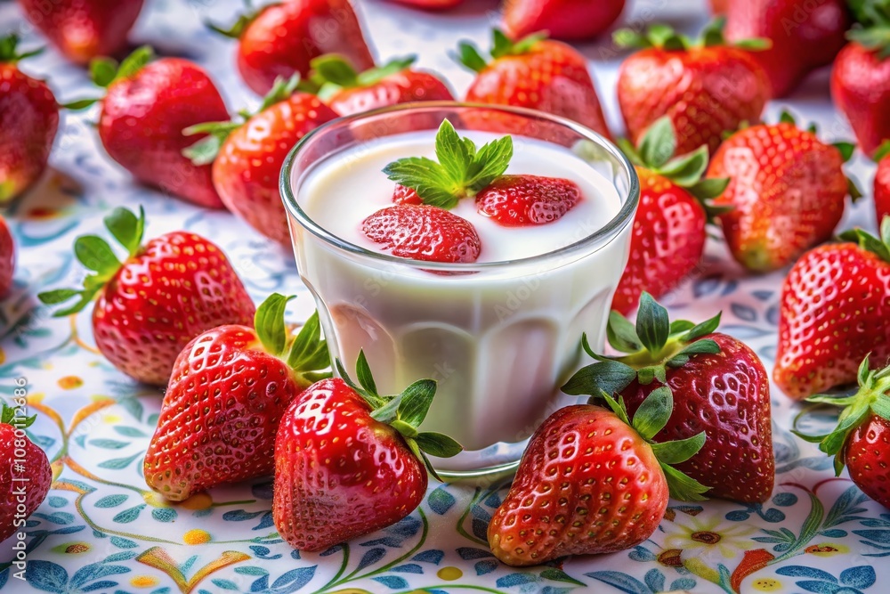 Fresh Strawberries & Milk Closeup - White Background Fresh Strawberries & Milk Closeup - White Background