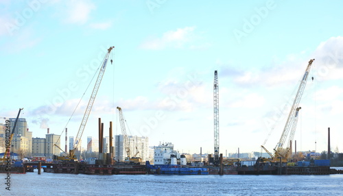 Construction of the Bolshoy Smolensky Bridge across the Neva River, Neva River, St. Petersburg, Russia, November 04, 2024 photo