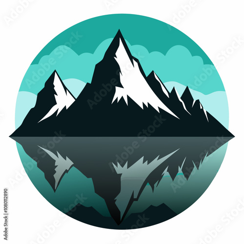 Mountain reflection in lake silhouette vector illustration