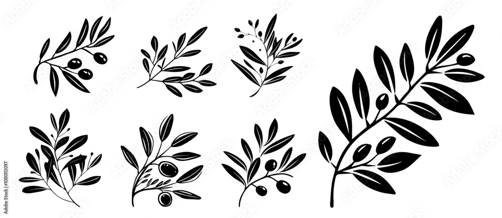 elegant olive branches with leaves and olives in sketch style elegant olive branches with leaves and olives in sketch style