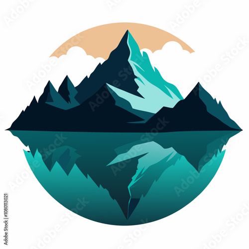 Mountain reflection in lake silhouette vector illustration