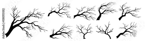 abstract leafless tree shapes collection for creative design – black vector