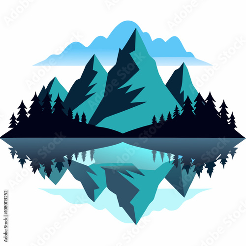 Mountain reflection in lake silhouette vector illustration