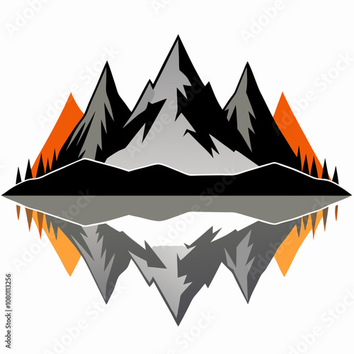 Mountain reflection in lake silhouette vector illustration