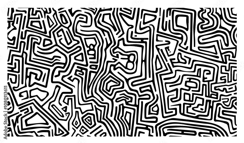 maze texture graphic with artistic line drawing black vector maze texture graphic with artistic line drawing black vector