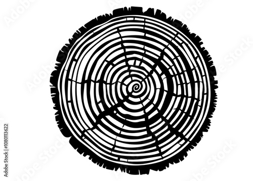 Circular tree ring with growth lines - black vector