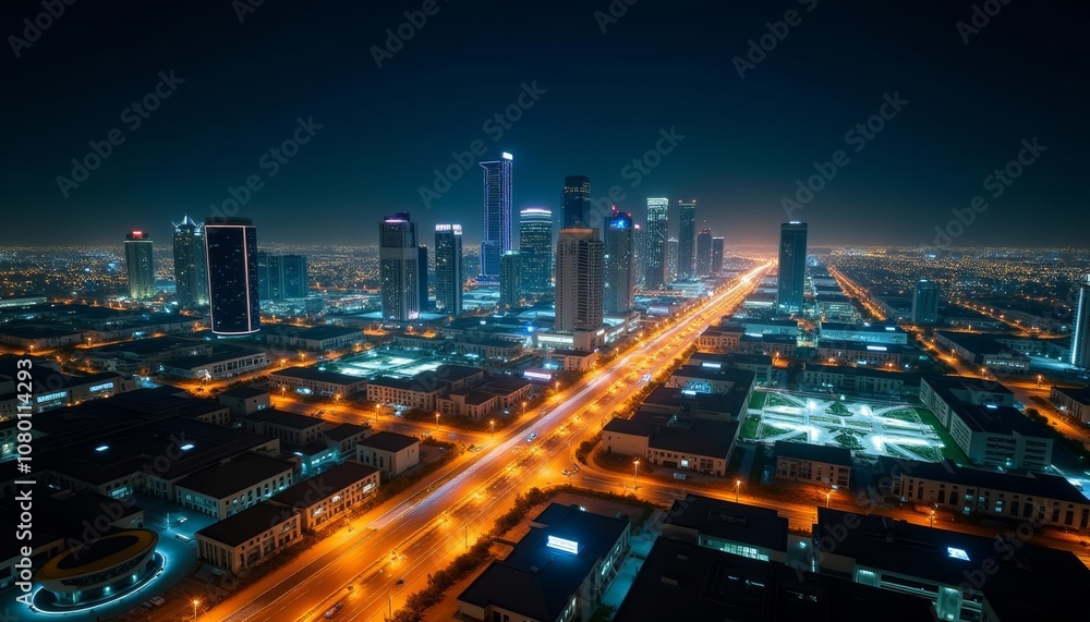 Fototapeta premium Bright City Lights at Night