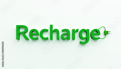 Green Recharge Word Art with Plug