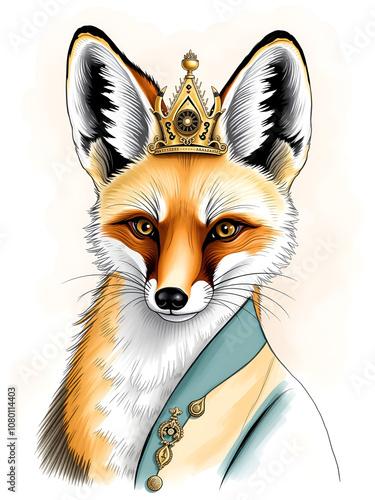 Portrait of Aristocrat Fennec Fox. Hand-drawn illustration. photo