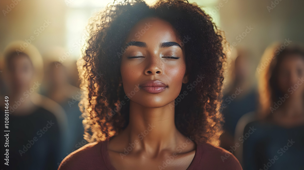 Woman With Closed Eyes in a Crowd Photo Woman With Closed Eyes in a Crowd Photo
