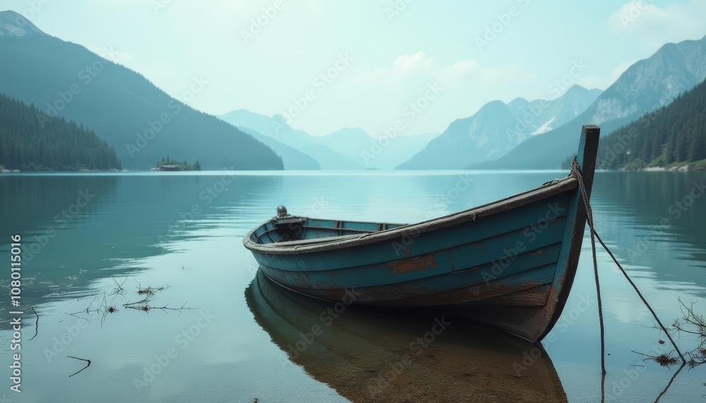 Tranquil lake escape with mountain backdrop Tranquil lake escape with mountain backdrop