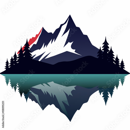 Mountain reflection in lake silhouette vector illustration