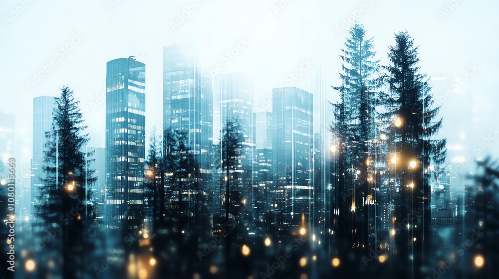 City skyline blending with forest essence City skyline blending with forest essence