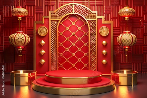 carpet in the room podium chinese new year product stand podium background pedestal 3D rendering