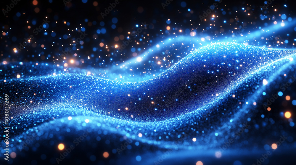 Abstract blue gradient background with bokeh lights and particles. banner with copy space.. Photo by AI generative. Abstract blue gradient background with bokeh lights and particles. banner with copy space.. Photo by AI generative.