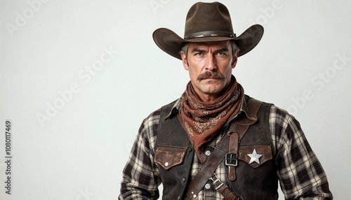 Wild West sheriff portrait, showcasing authenticity, resilience, and justice.