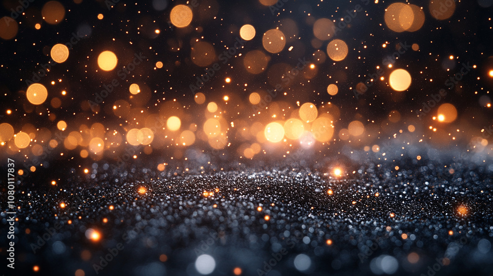 Fototapeta premium Abstract Shiny shimmering golden Particles in a Magical Glow across a luxurious black background