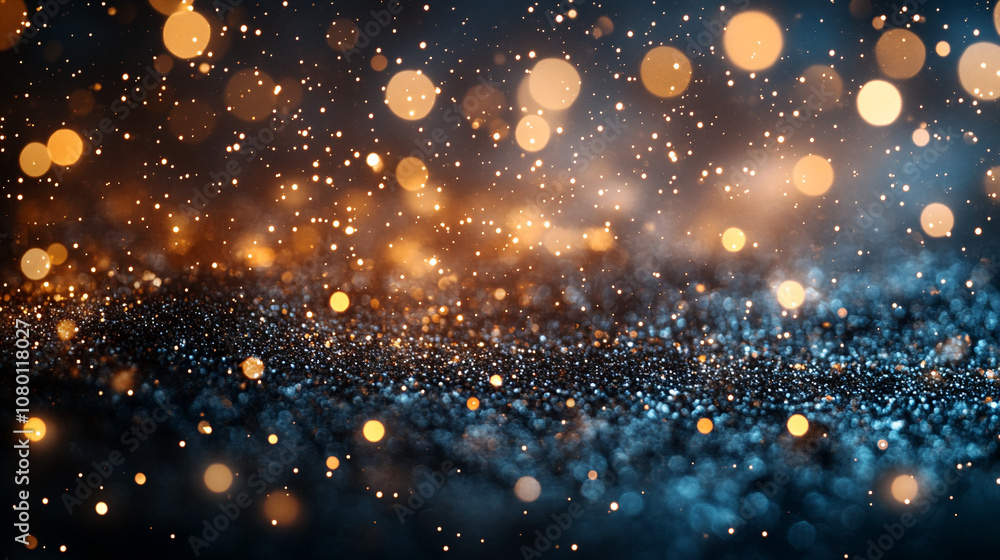 Obraz premium Abstract Shiny shimmering golden Particles in a Magical Glow across a luxurious black background