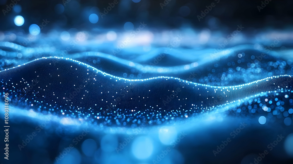 Abstract Blue Wavy Background with Glowing Particles Abstract Blue Wavy Background with Glowing Particles