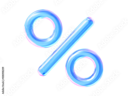 Futuristic holographic percentage in blue and pink tones. 