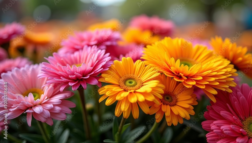 Vibrant bouquet of pink and yellow flowers in bloom Vibrant bouquet of pink and yellow flowers in bloom
