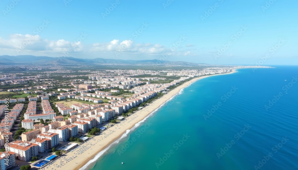 Fototapeta premium Vibrant coastal cityscape under a clear sky