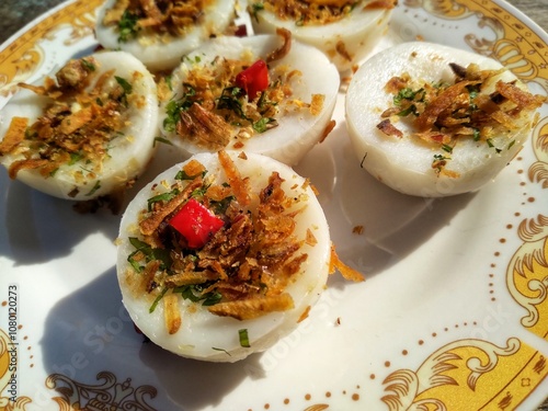 Traditional Indonesian food, this typical Palembang gandus cake is made from rice flour photo