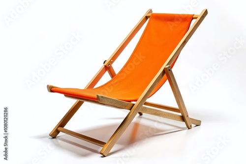 Orange Deck Chair, Wooden, Fashion Photography, White Background