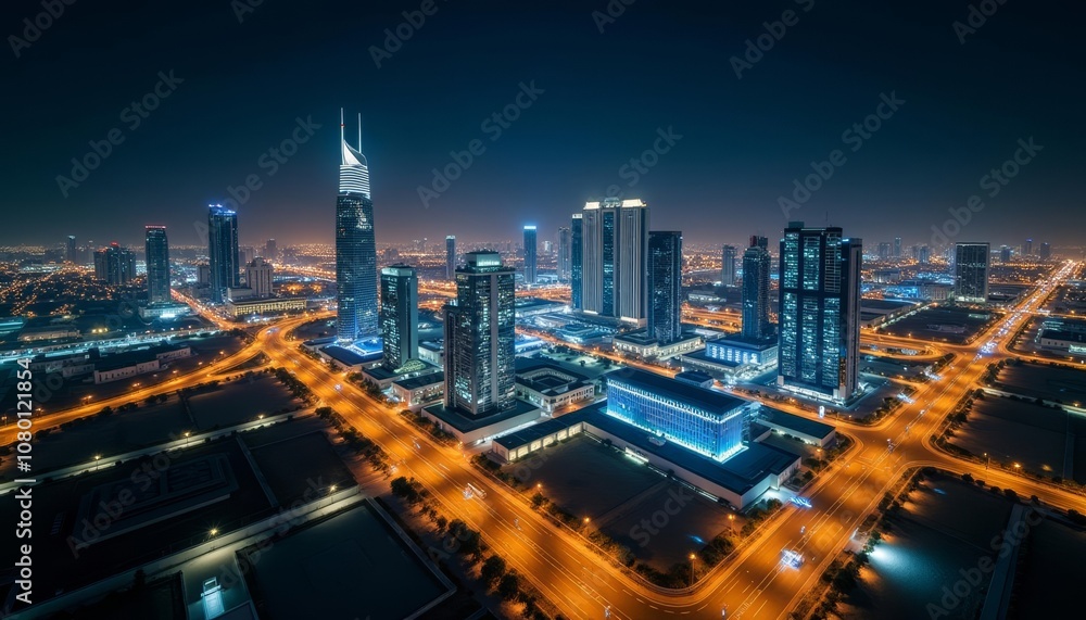 Bright cityscape at night illuminated by lights and neon Bright cityscape at night illuminated by lights and neon