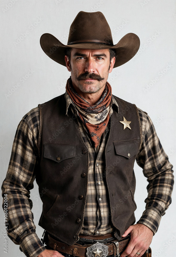 Wild West sheriff portrait, showcasing authenticity, resilience, and justice.
Wild West sheriff portrait, showcasing authenticity, resilience, and justice.