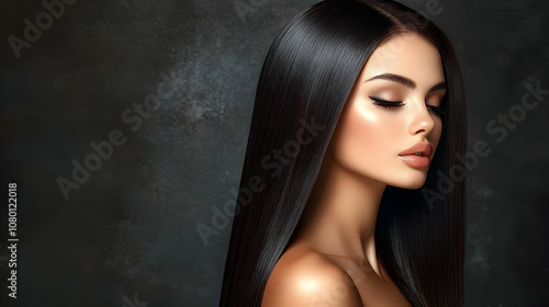 Beautiful Woman with Long Black Hair - Portrait Illustration