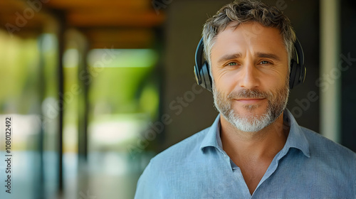 Smiling Man Wearing Headphones - Photo