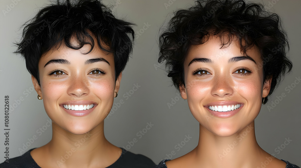Smiling Woman with Short Curly Hair - Realistic Image Smiling Woman with Short Curly Hair - Realistic Image