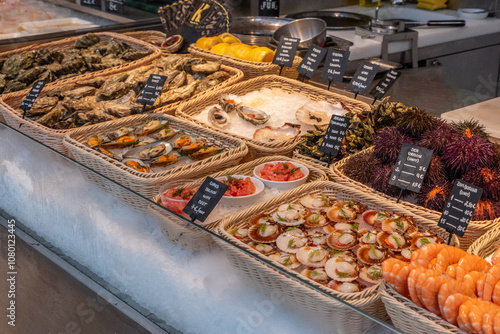 Delicious seafood in the Bolhao market hall in Porto