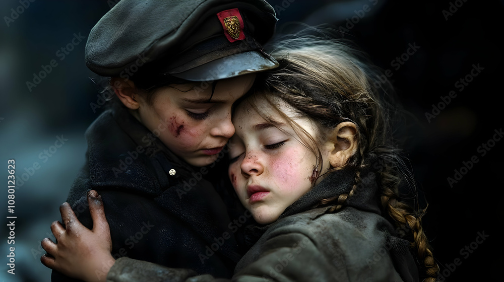 Children Hugging In Wartime Photo Children Hugging In Wartime Photo