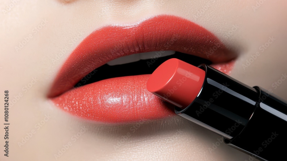 Obraz premium Close-Up of Creamy Lipstick on Beautiful Lips