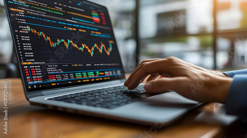 Laptop with Stock Market Data Illustration