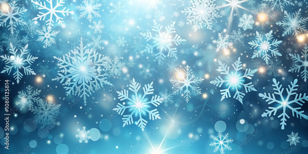 Winter Wonderland A Blue Sky with Falling Snowflakes and Sparkling Lights Winter Wonderland A Blue Sky with Falling Snowflakes and Sparkling Lights