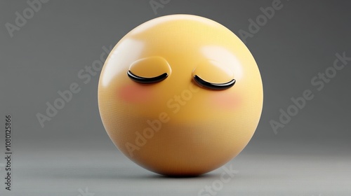 3D relieved emoticon, closed eyes and soft smile, transparent background 