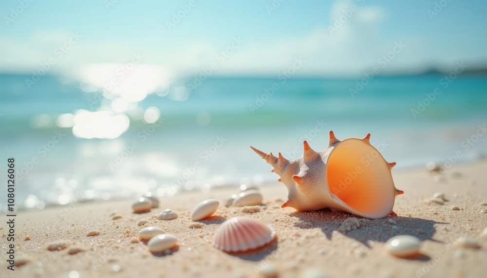 Fototapeta premium A serene beach scene with a starfish and seashells
