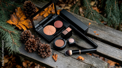 Sustainable Makeup Kit on Rustic Surface