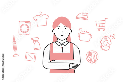 様々な家事・育児に嫌気がさす主婦のイメージイラスト