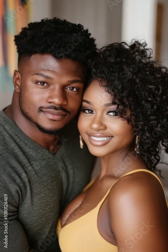 Loving Couple Portrait: A close-up portrait of a beautiful African American couple, radiating warmth, intimacy, and undeniable love. Their expressions speak volumes about their bond.