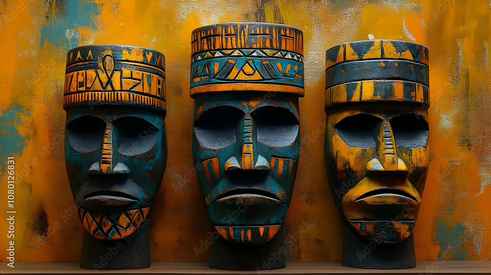 Wooden Tribal Masks Illustration Wooden Tribal Masks Illustration