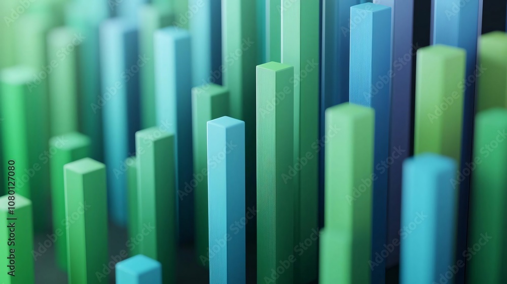 Abstract representation of data visualizations with colorful 3D bars, conveying growth and statistics. Abstract representation of data visualizations with colorful 3D bars, conveying growth and statistics.